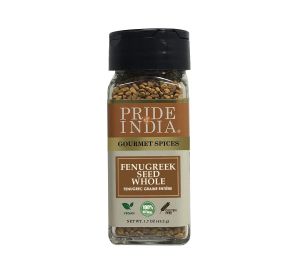 Pride Of India - Natural Fenugreek Seed Whole, 1.7 oz (48 gm) Dual Sifting Jar, Authentic Indian Whole Methi Seeds, Gluten & GMO Free