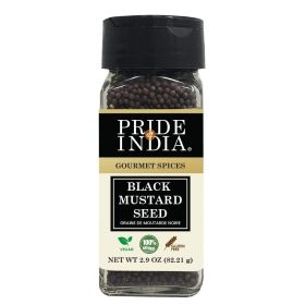 Pride of India | Black Mustard Seed 2.9 oz (82 gm) Small Dual Sifter Bottle | Gourmet & Vegan Indian Spice | Pungent/Spicy Flavor | Dry Seasoning