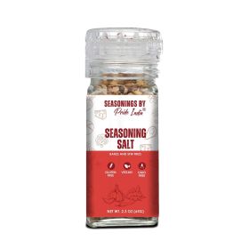 Pride of India Seasoning Salt 2.3 oz (65 gm) w/ Convenient Grinder Cap Tangy Spicy Taste | Himalayan Pink Salt Fresh Garlic Onion Spices | Used f