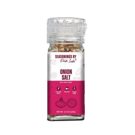 Pride of India Onion Salt 2.3 oz (65 gm) w/ Convenient Grinder Cap Healthy Warm Toasty Kitchen Staple | Used for Seasoning Marinades Coatings Dre